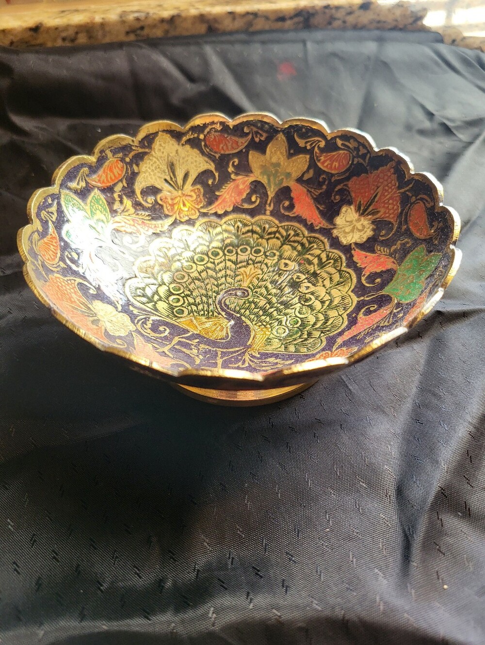 Enameled And Scalloped 5.5 Inch Cloisonné Peacock Bowl - Multicolor